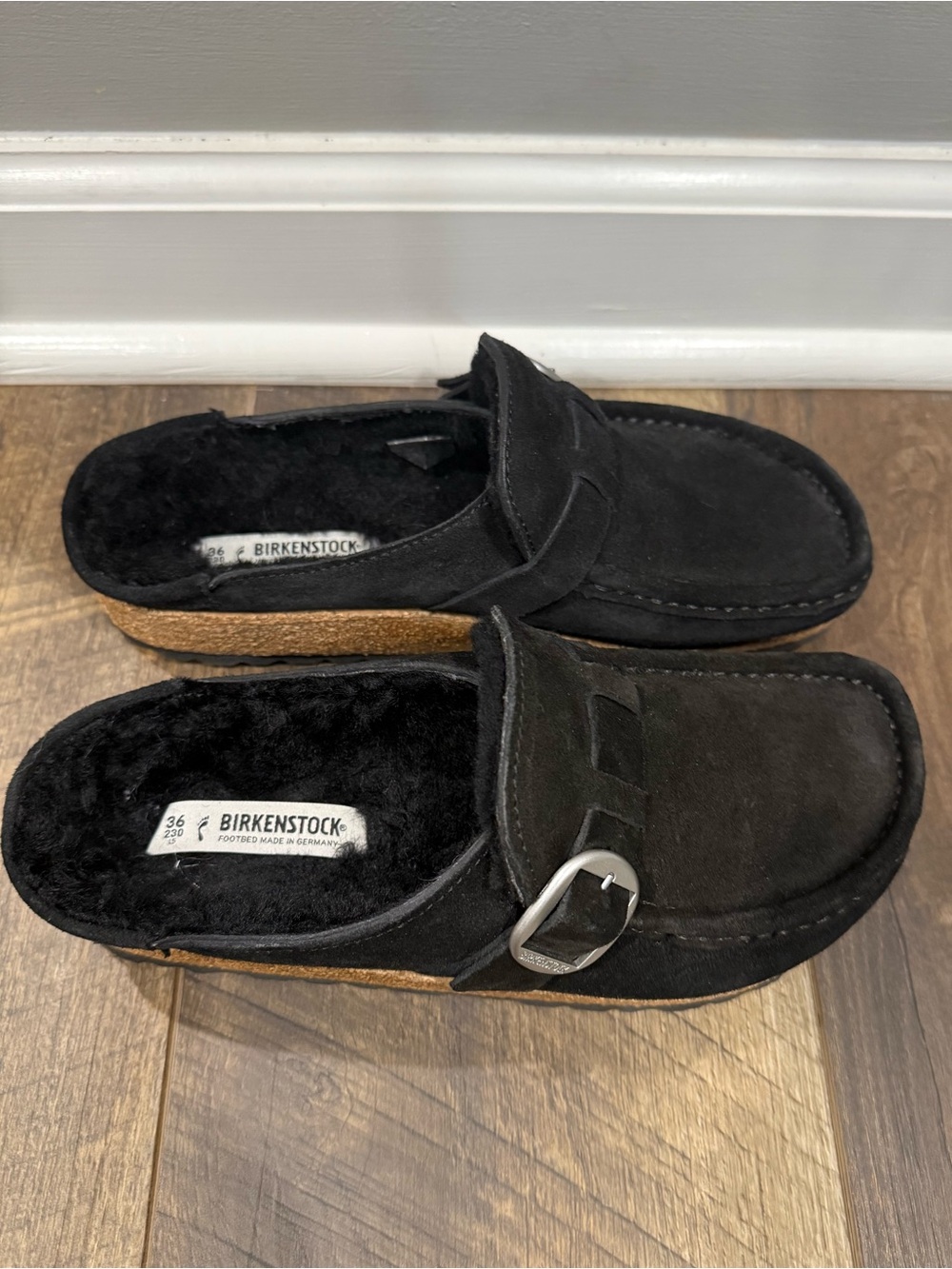 Birkenstock Buckley Shearling Suede Clog Black Sz 6M NWOT